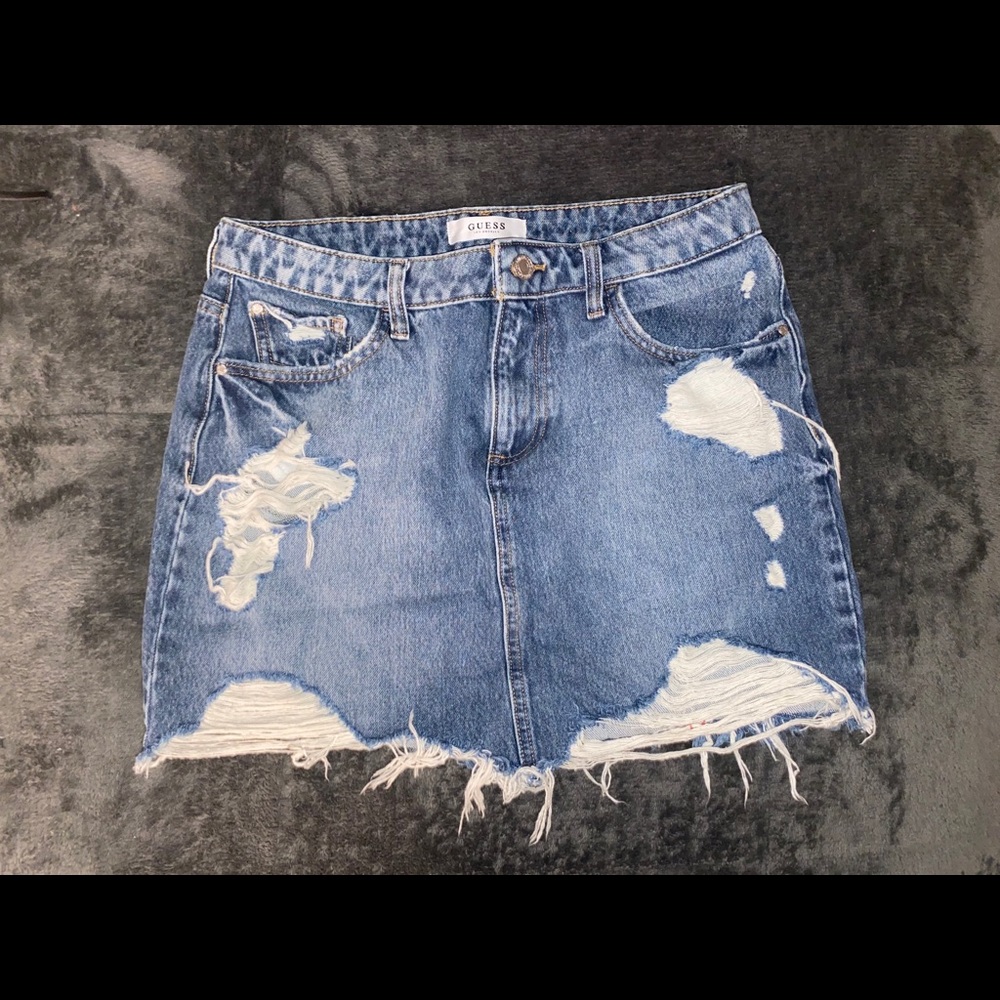 GUESS Mini Distressed Denim Skirt